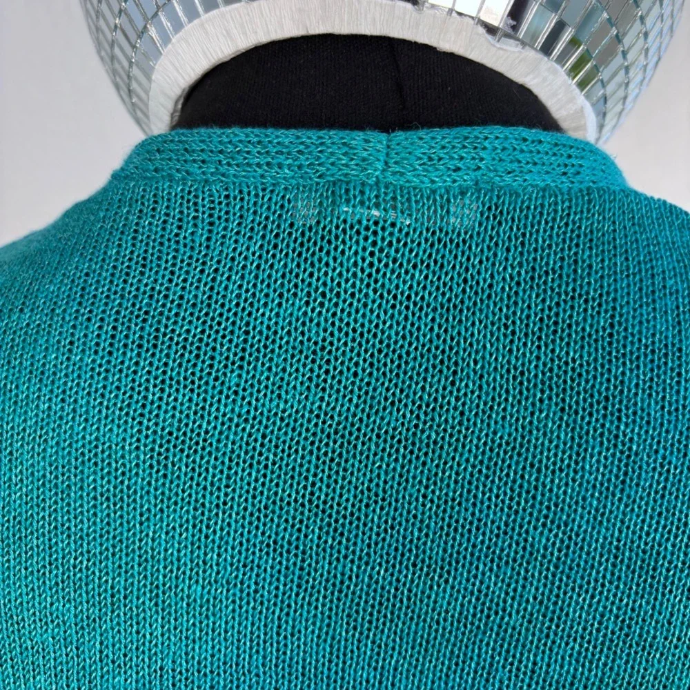 J. Jill Linen Blend‎ Open Front Cardigan, Petite Medium, Teal Coastal beachy